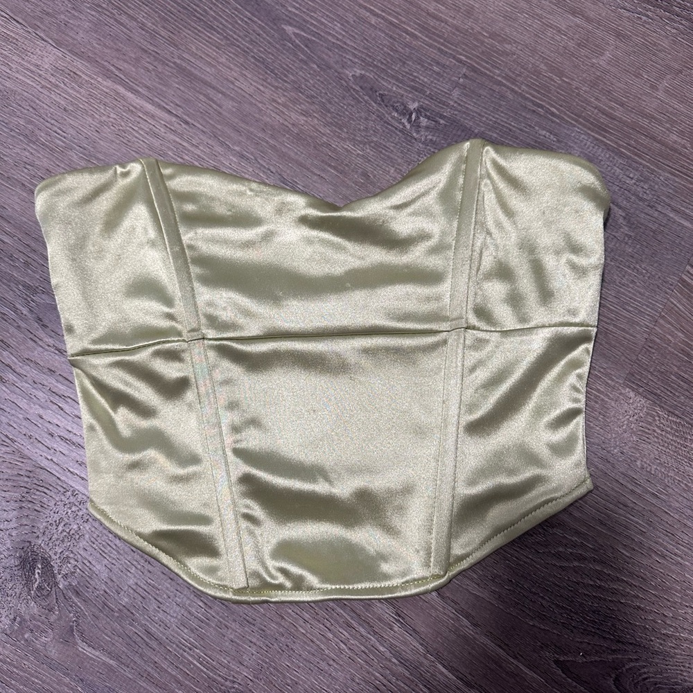 Forever 21 Womens Corset Crop Top Green Size Small Strapless Satin